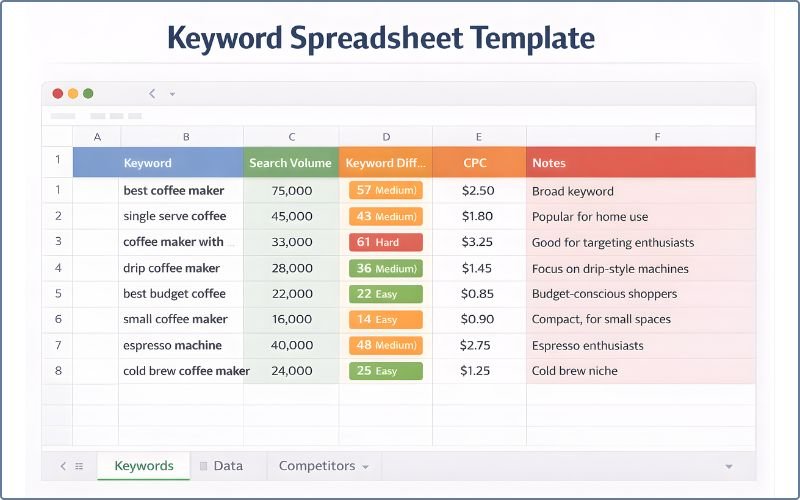 Example Spreadsheet With Columns &Amp; Data