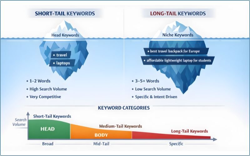 Short Tail Keywords Vs Long Tail Keywords